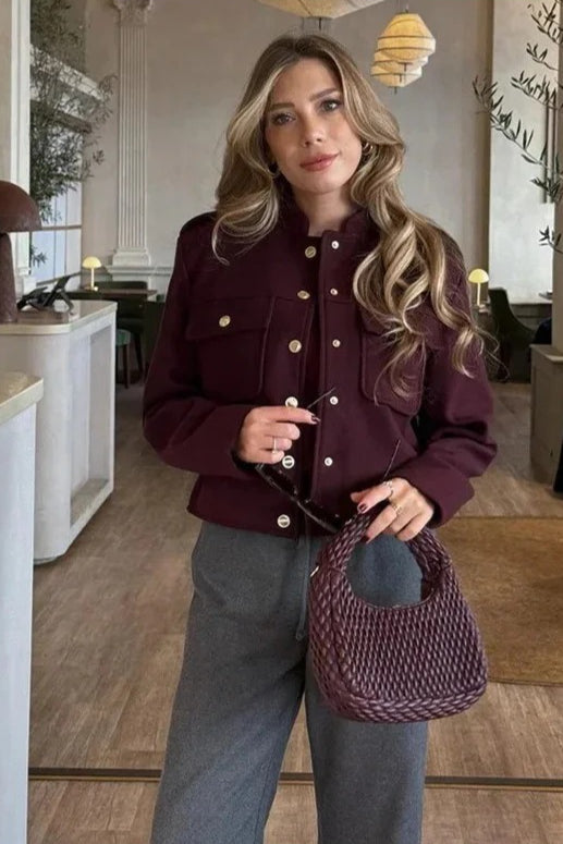 Retro Double Breasted Cropped Stand Collar Coat