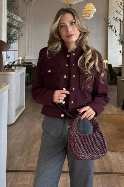 Retro Double Breasted Cropped Stand Collar Coat