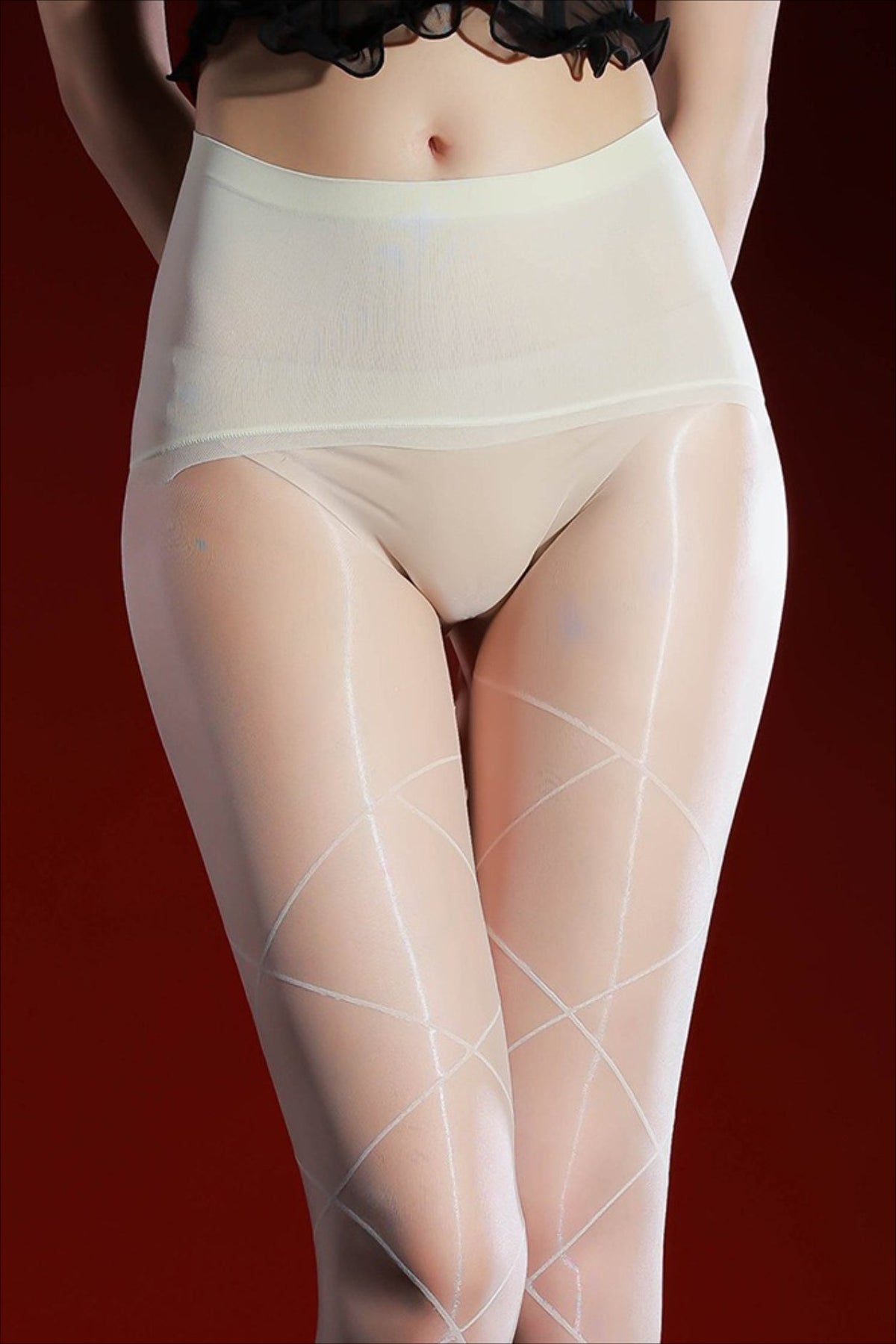 Crossed Diamond Grid Glossy Shine Tights