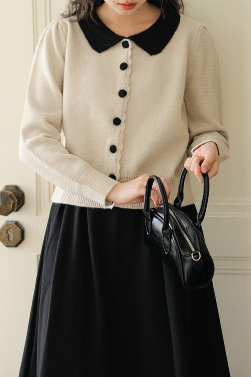 Peter Pan Collar Color Block Cardigan
