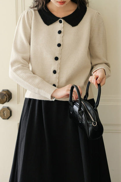 Peter Pan Collar Color Block Cardigan