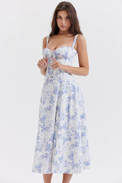 Strap Slit Floral Maxi Floral Dress
