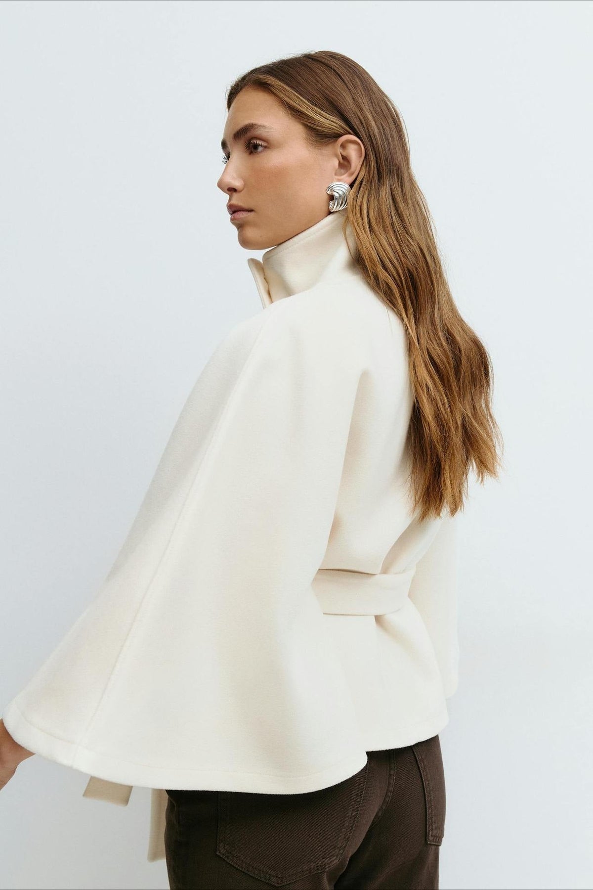 High Neck Button Detail Batwing Sleeve Coat