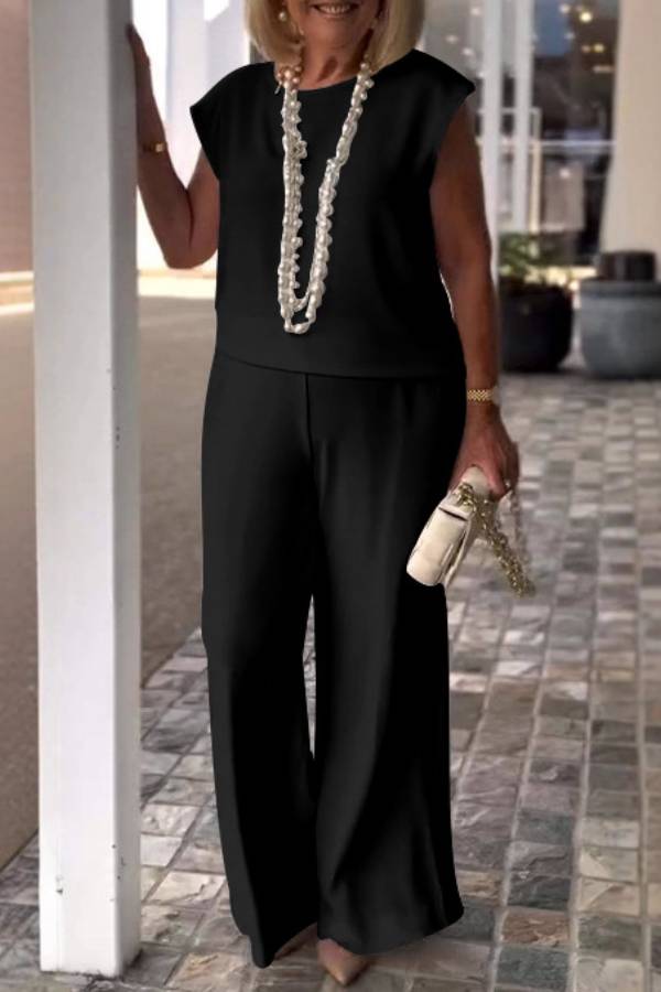 Sleeveless Round Neck Wide-Leg Pants Set