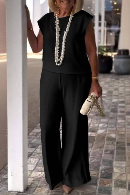 Sleeveless Round Neck Wide-Leg Pants Set
