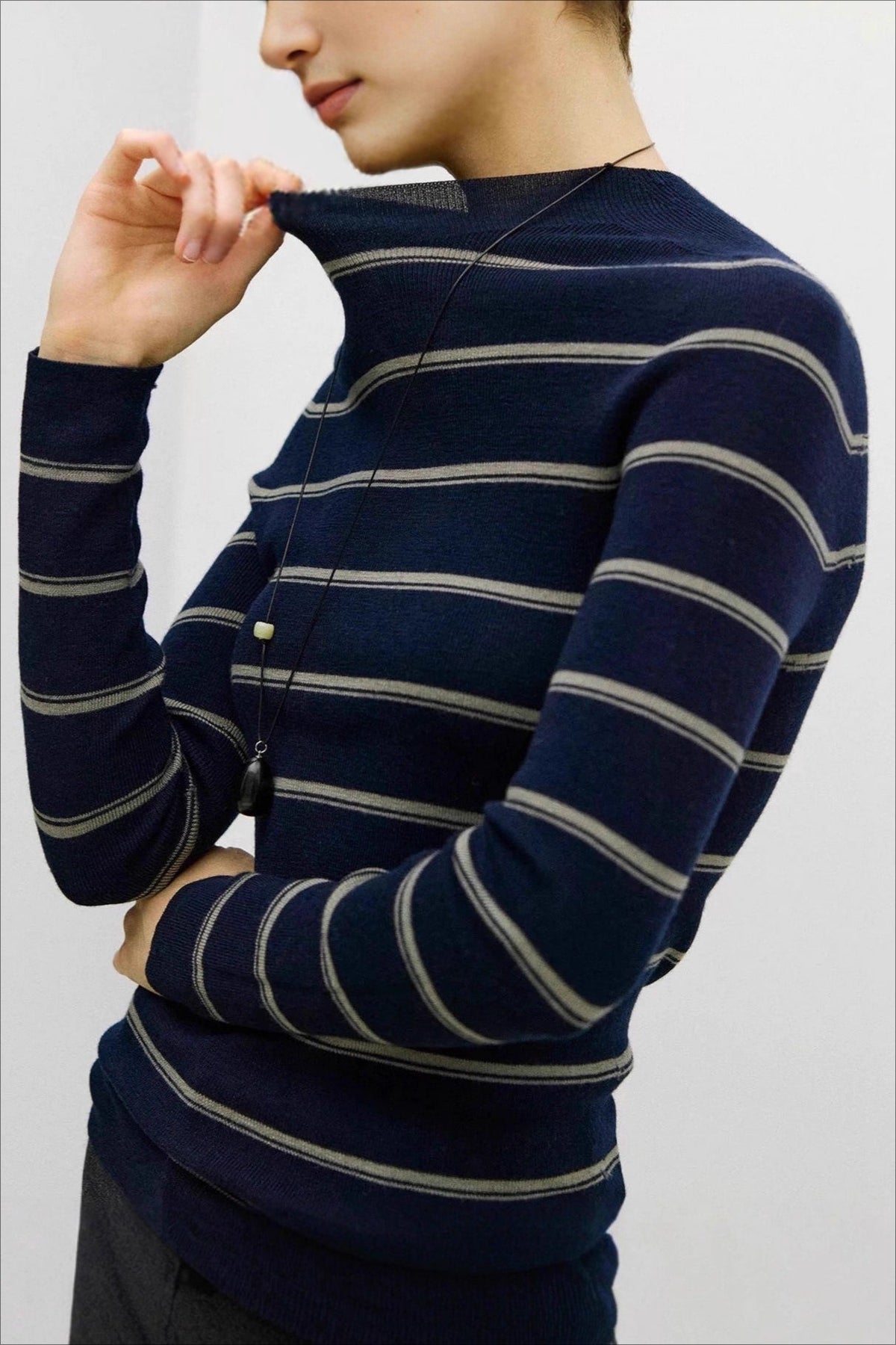 Seamless Stripe Mock Neck Knit Top