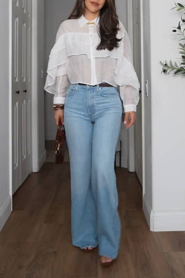 Light Blue High-Waisted Wide-Leg Jeans