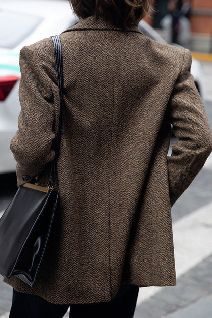 Herringbone Wool Blend Relaxed Blazer