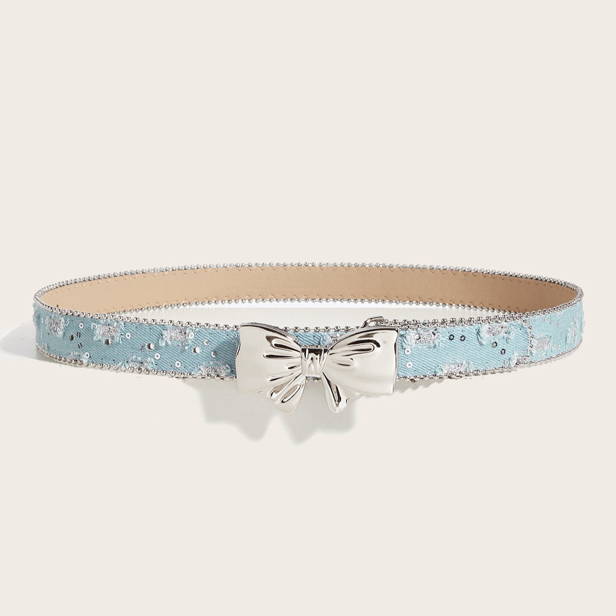 Denim Butterfly Buckle Beaded Statement Belt
