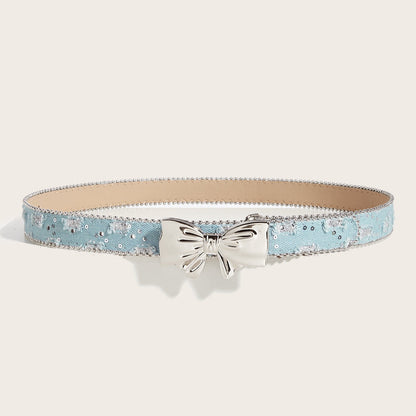 Denim Butterfly Buckle Beaded Statement Belt