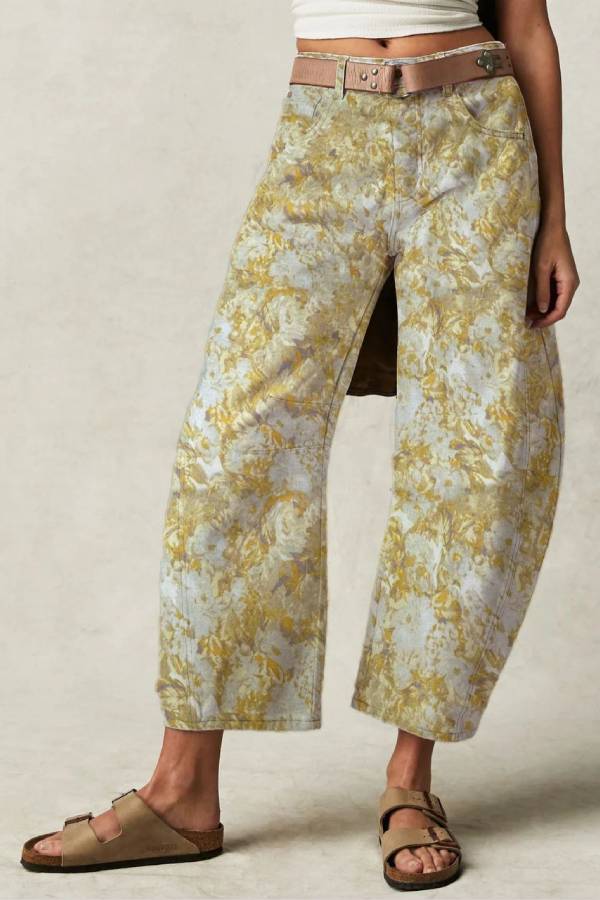 Printed Vintage Barrel Leg Jeans