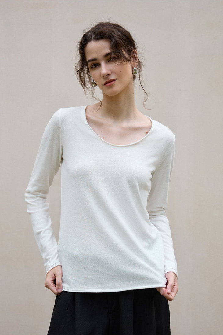 Linen Cotton Rolled Edge Knit Top