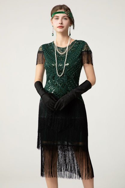 Sequin Short Sleeve Fringe Boho Dress