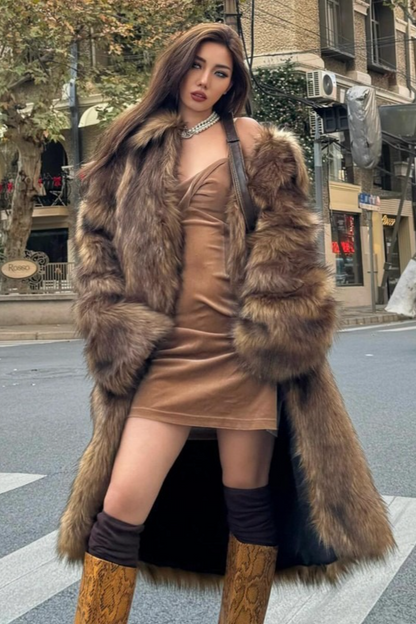 Chic Eco Fur Thick Warm Fox-Like Plush Overcoat