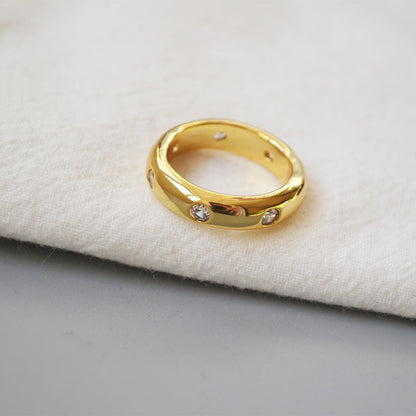 Polished Brass 18K Gold Zirconia Index Ring