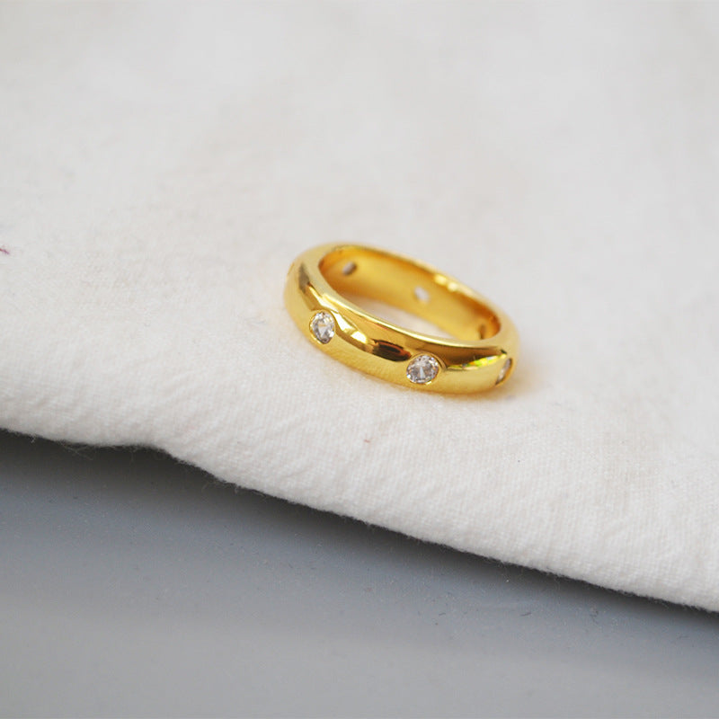 Polished Brass 18K Gold Zirconia Index Ring