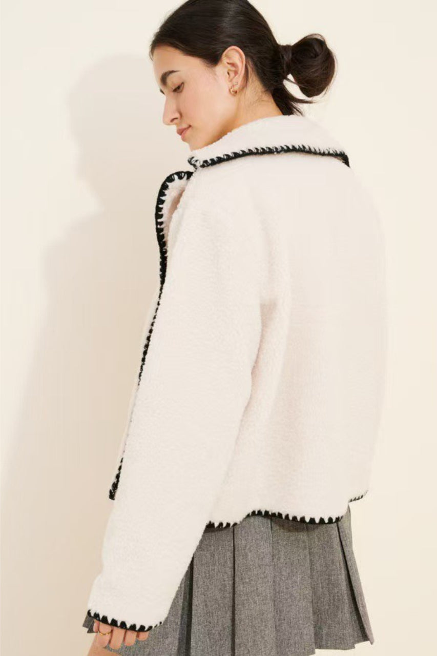 Chic Faux Shearling Lace Trim Oversized Coat