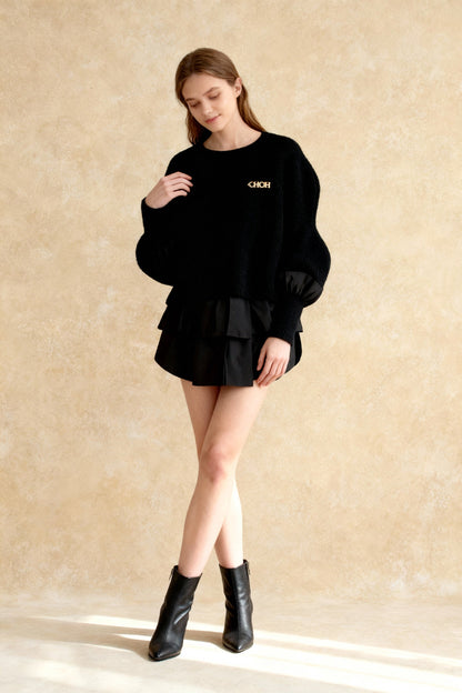 Loose Shirt Patchwork Layered Knit Pullover Sweater
