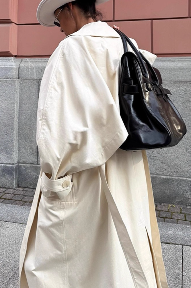 Hepburn Elegant Waist Tied Long Slim Minimalist Overcoat