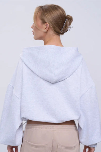 Cropped Fleece Zip Adjustable Waist Hoodie