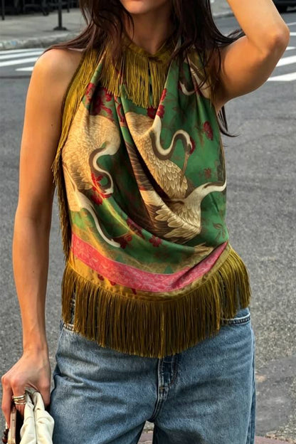 British Retro Diamond Tassel Square Scarf