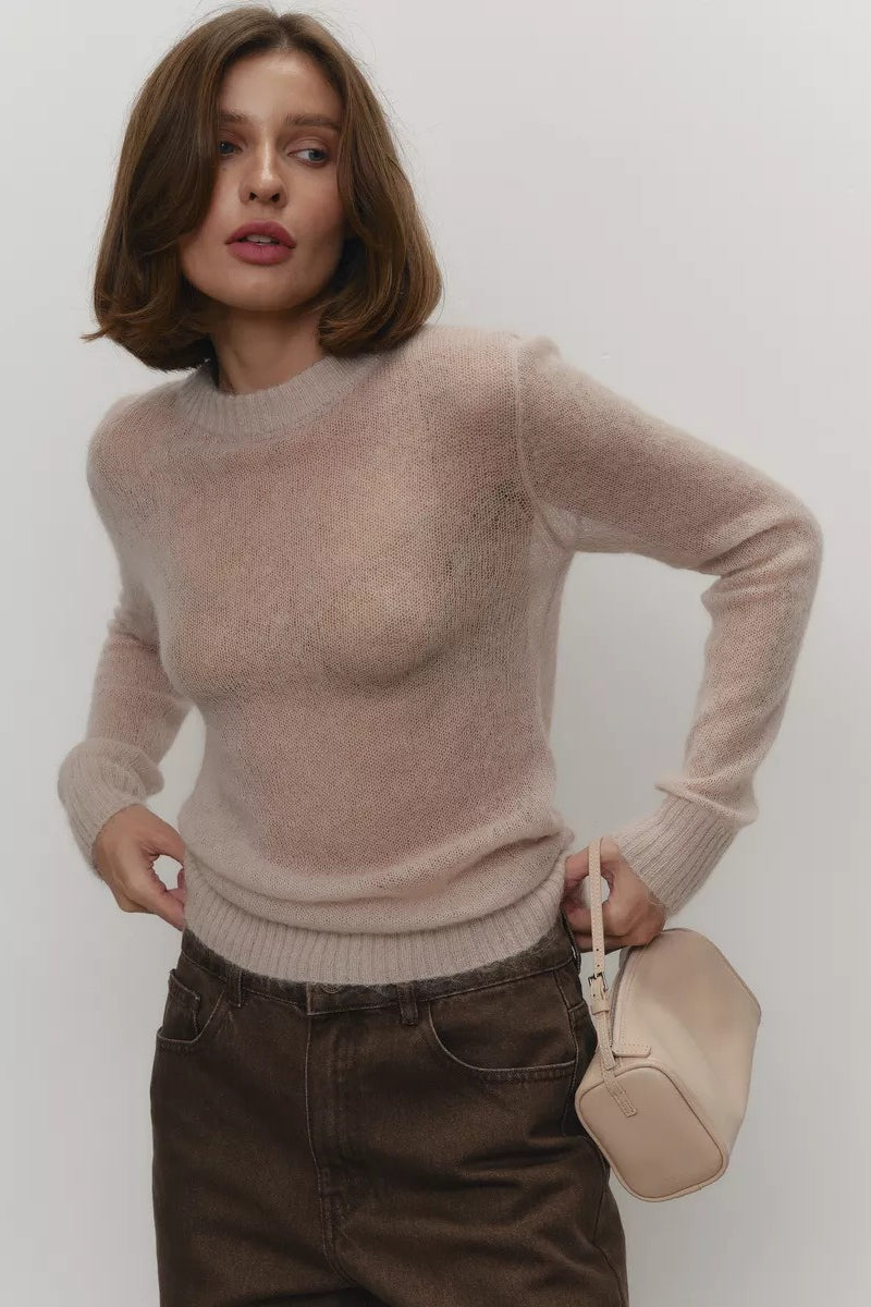 Sheer Pastel Round Neck Knit Top