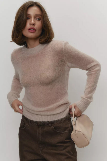 Sheer Pastel Round Neck Knit Top