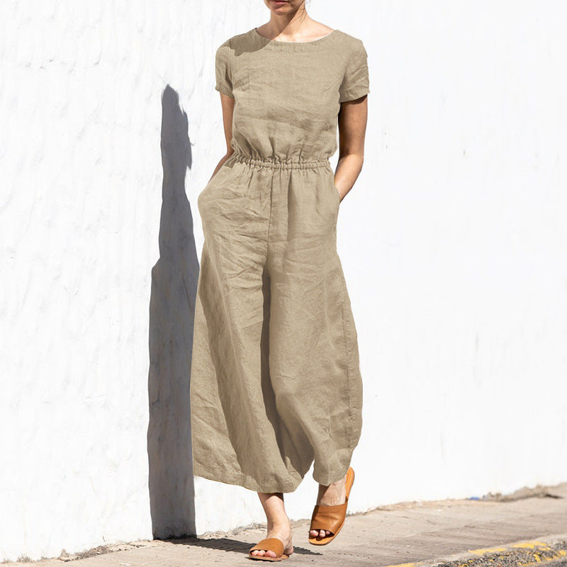 Summer Solid Color High Waist Sleeveless Slimming Trousers Women Casual Loose Jumpsuit