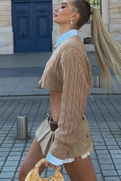 Layered Style Cable Knit Sweater