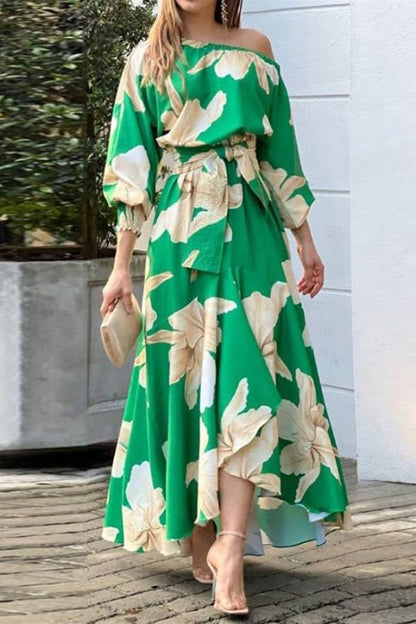 Long sleeve slant collar loose dress