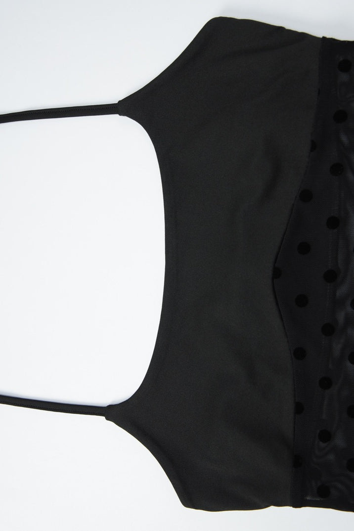 Polka Dot Mesh Halter Sheer Midi Skirt Set