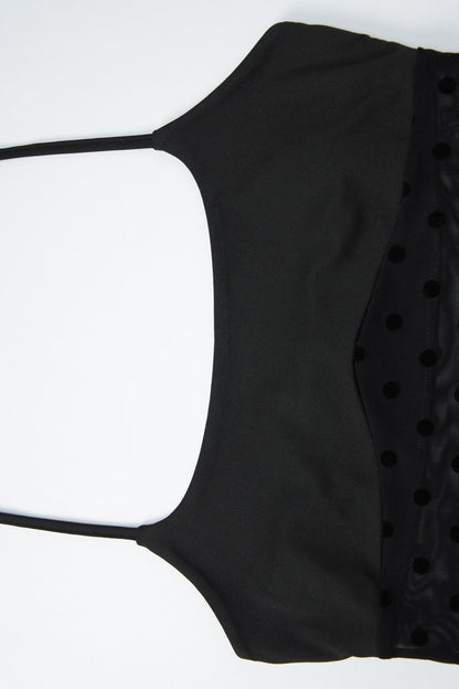 Polka Dot Mesh Halter Sheer Midi Skirt Set