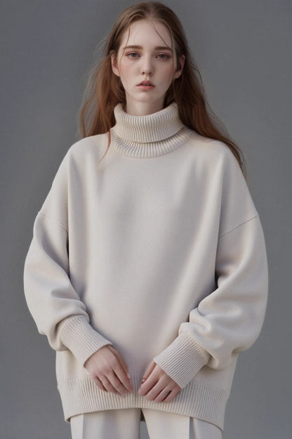 Solid High Neck Loose Knit Sweater