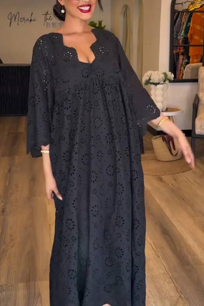 Elegant Black Hollow Pattern Dress