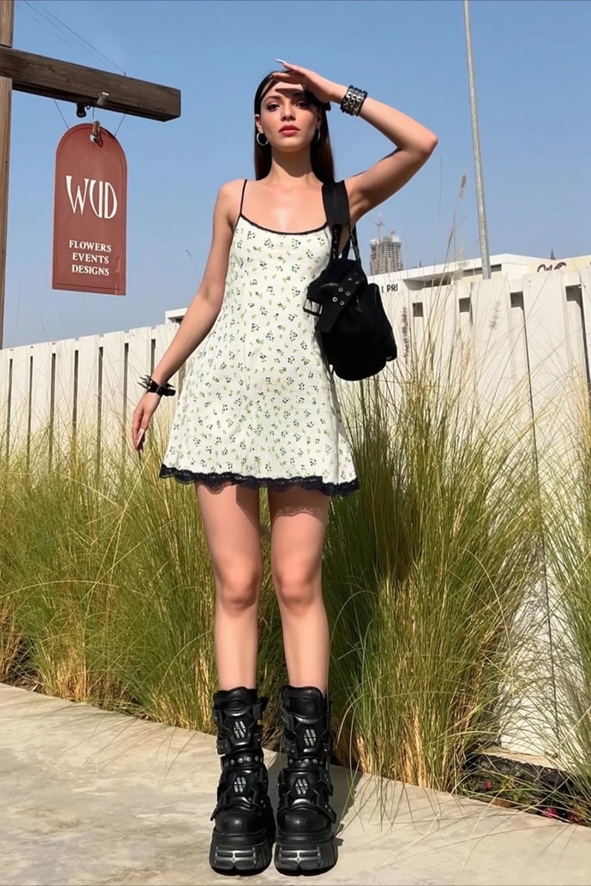 Floral Print Waist Cinch A Line Slip Dress
