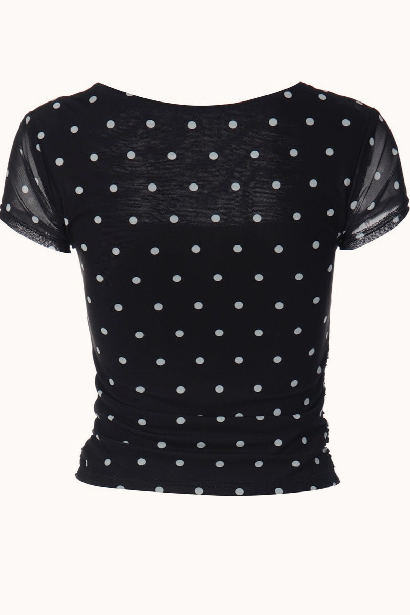 Polka Dot Mesh Patchwork Square Neck Tee