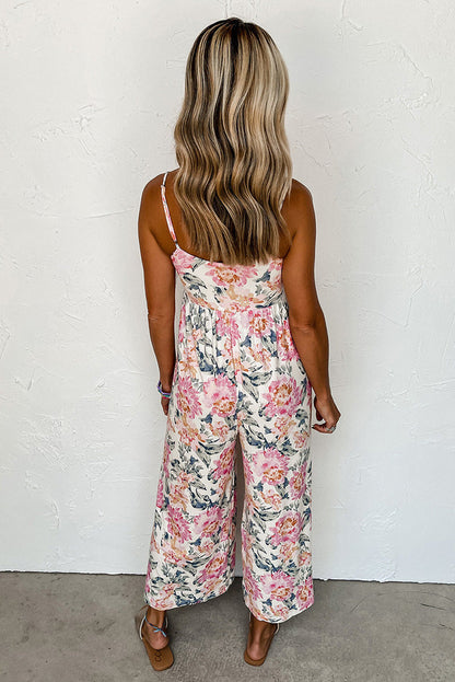 Summer High Waist Wide Leg Jumpsuit Women Floral Strap Backless Jumpsuit Women