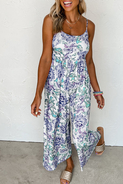 Summer High Waist Wide Leg Jumpsuit Women Floral Strap Backless Jumpsuit Women