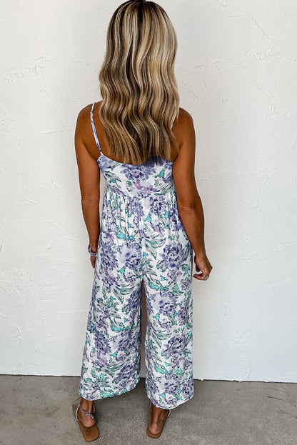 Summer High Waist Wide Leg Jumpsuit Women Floral Strap Backless Jumpsuit Women