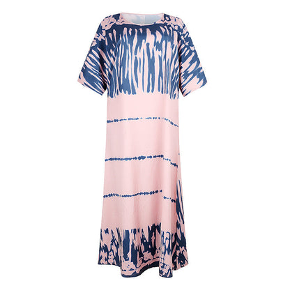 Summer Women Loose Round Neck Print Maxi Dress