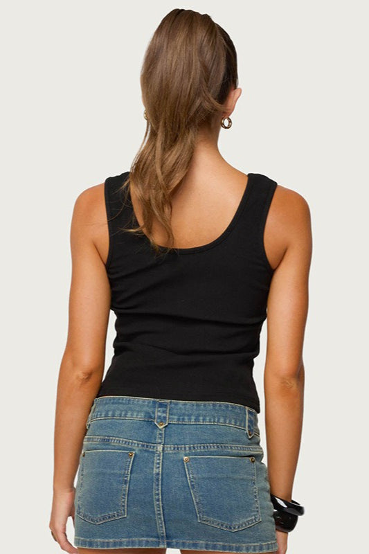 Sequin Button Ribbed Sleeveless Crop Top