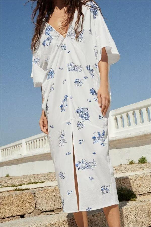 Summer Wind Women Embroidered Long Shirt Dress