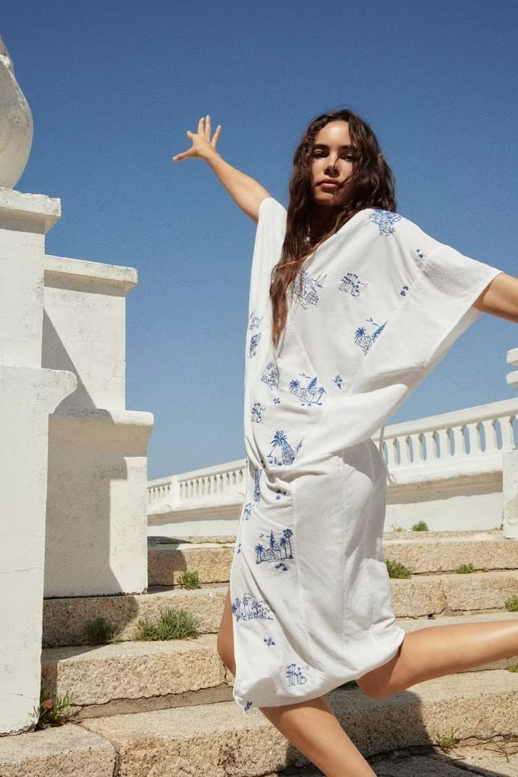 Summer Wind Women Embroidered Long Shirt Dress