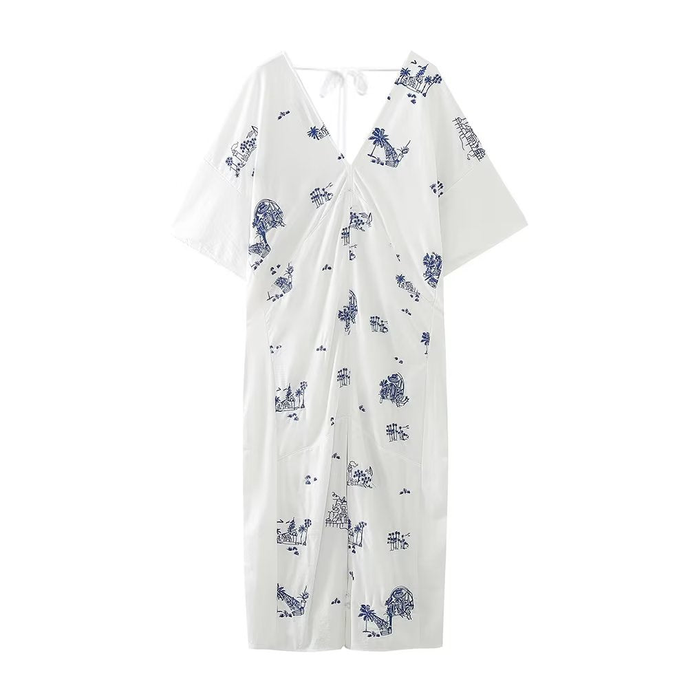 Summer Wind Women Embroidered Long Shirt Dress