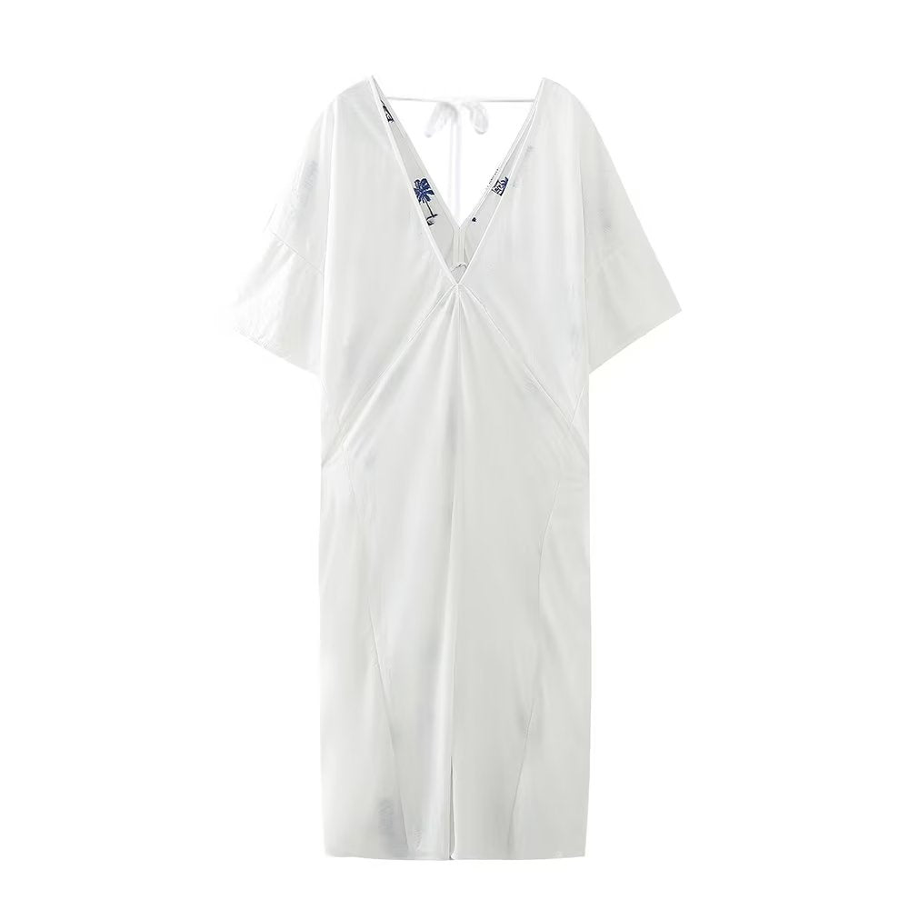 Summer Wind Women Embroidered Long Shirt Dress