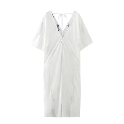 Summer Wind Women Embroidered Long Shirt Dress