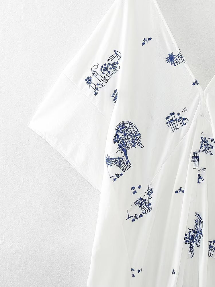 Summer Wind Women Embroidered Long Shirt Dress