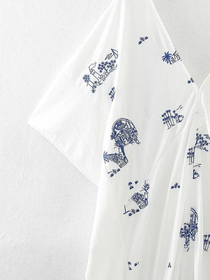 Summer Wind Women Embroidered Long Shirt Dress