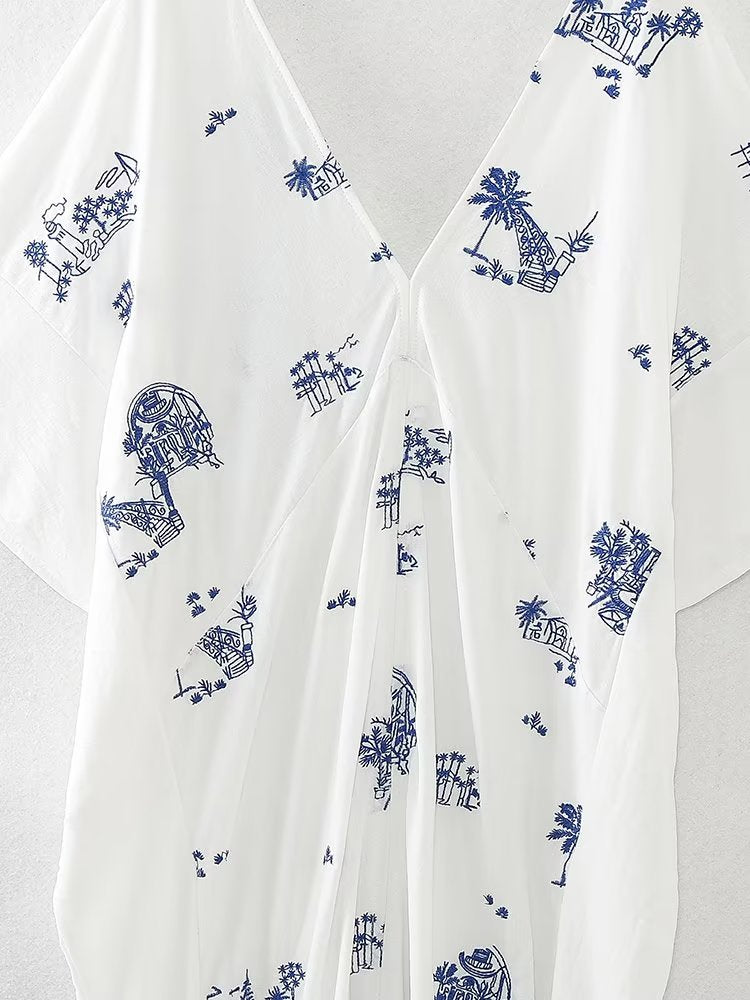 Summer Wind Women Embroidered Long Shirt Dress