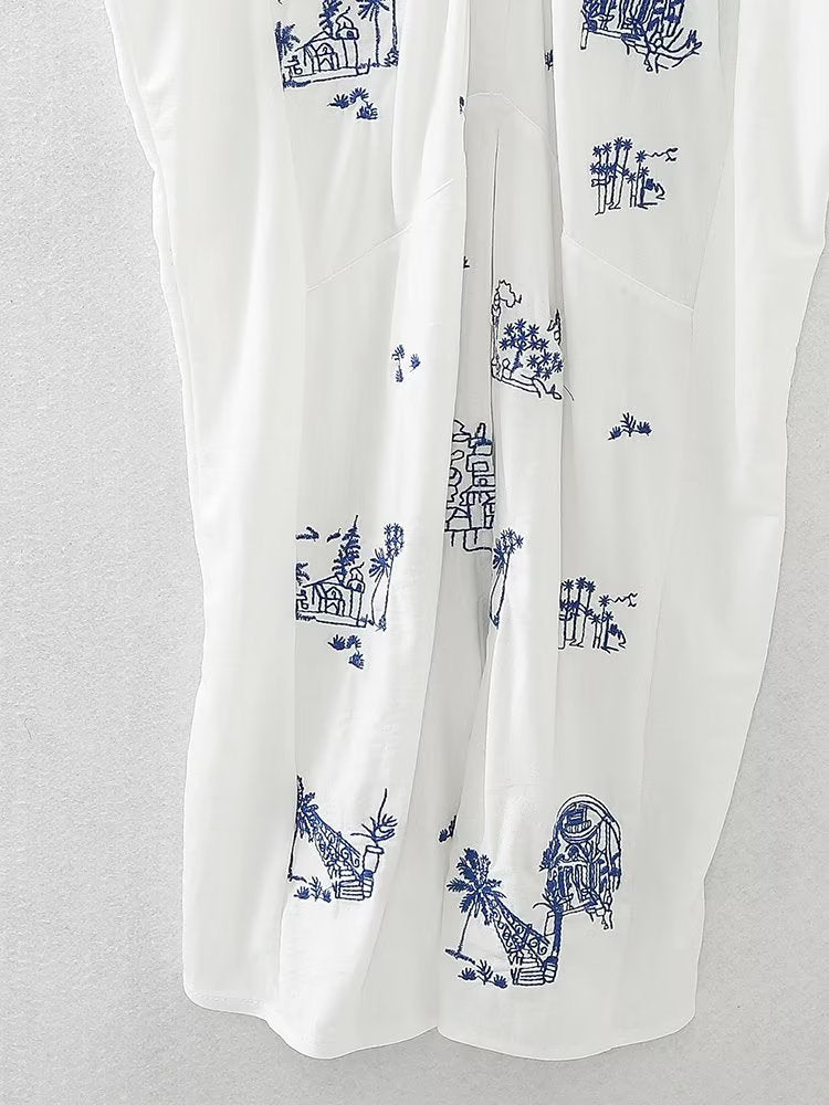 Summer Wind Women Embroidered Long Shirt Dress